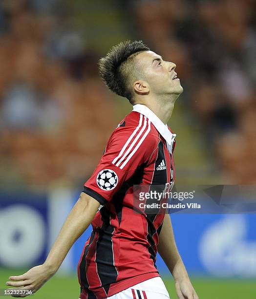 Stephan El Shaarawy of AC Milan dejected during the UEFA Champions League group C match between AC Milan and RSC Anderlecht at Stadio Giuseppe Meazza...