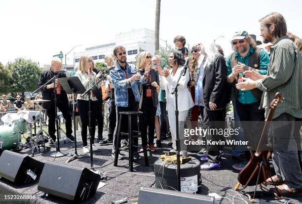 Gregg Bissonette, Marjorie Bach, Ringo Starr, Barbara Bach, Sheila E., Nikki Monninger, King Tuff and Blake Mills attend Ringo's Annual Peace & Love...
