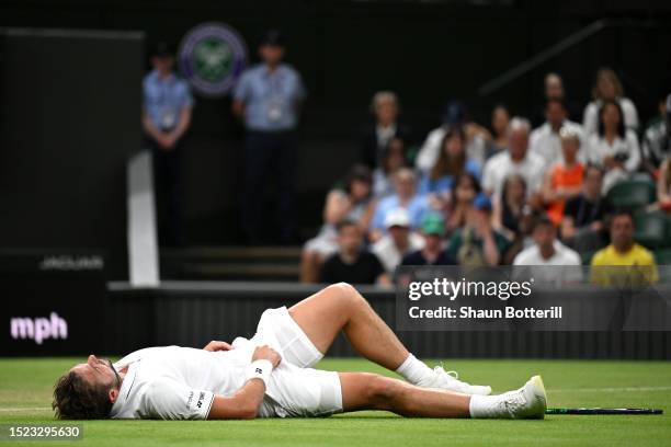 Stan Wawrinka of Switzerland reacts against Novak Djokovic of Serbia in the Men's Singles third round match during day five of The Championships...