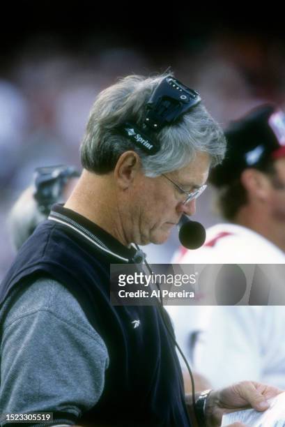 Head Coach Dan Reeves of the Atlanta Falcons follows the action in the game between the Atlanta Falcons vs the New York Jets at The Meadowlands on...