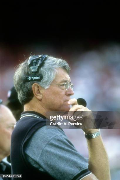 Head Coach Dan Reeves of the Atlanta Falcons follows the action in the game between the Atlanta Falcons vs the New York Jets at The Meadowlands on...