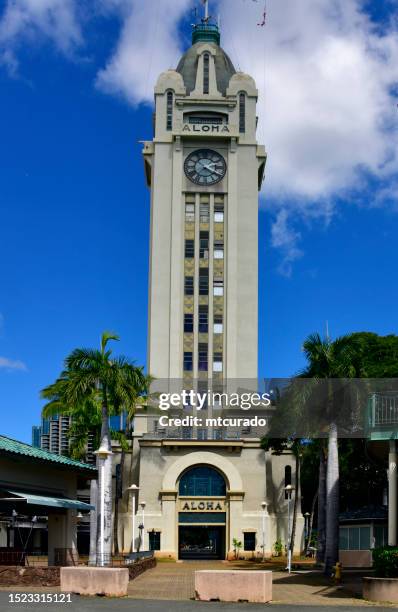 aloha tower - gateway to honolulu harbor, honolulu, oahu, hawaii - historic building stock pictures, royalty-free photos & images