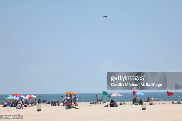 New shark-monitoring drone is seen as it prepares to monitor the waters for sharks at Jones Beach State Park on July 07, 2023 in Wantagh, New York....