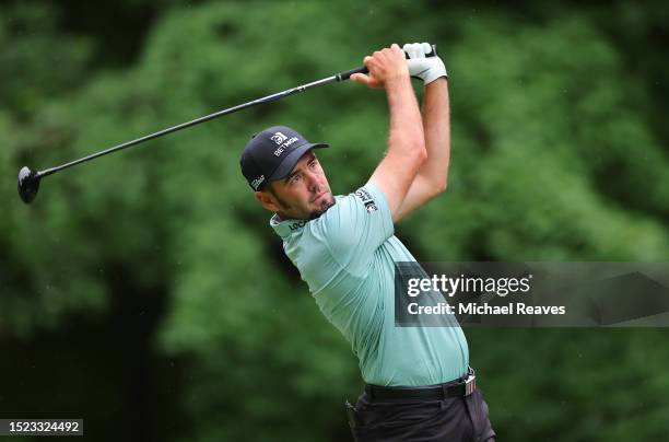 Troy Merritt of the United States plays his shot from the sixth tee during the second round of the John Deere Classic at TPC Deere Run on July 07,...
