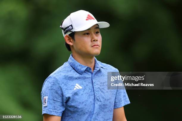 Kaito Onishi of Japan walks from the sixth tee during the second round of the John Deere Classic at TPC Deere Run on July 07, 2023 in Silvis,...