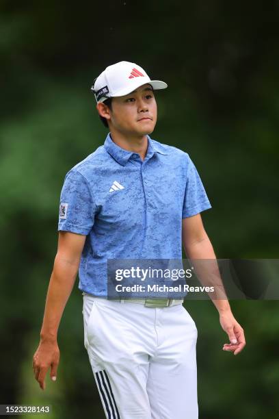 Kaito Onishi of Japan walks from the sixth tee during the second round of the John Deere Classic at TPC Deere Run on July 07, 2023 in Silvis,...