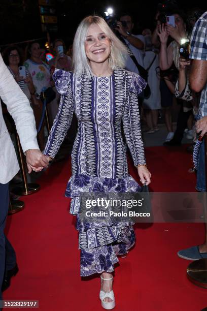 Eugenia Martinez de Irujo arrives at the Tamara Falco and Iñigo Onieva Pre-Wedding party at the Ritz Hotel on July 07, 2023 in Madrid, Spain.