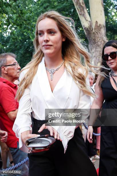 Alejandra Onieva arrives at the Tamara Falco and Iñigo Onieva Pre-Wedding party at the Ritz Hotel on July 07, 2023 in Madrid, Spain.