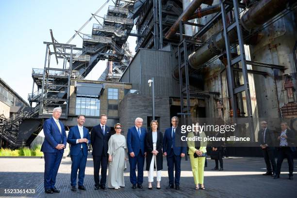 July 2023, Luxembourg, Luxemburg: German President Frank-Walter Steinmeier and his wife Elke Büdenbender look on together with Grand Duke Henri of...
