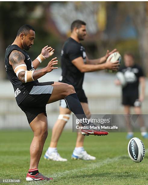 Roy Asotasi in action during a South Sydney Rabbitohs NRL training session at Redfern Oval on September 19, 2012 in Sydney, Australia.