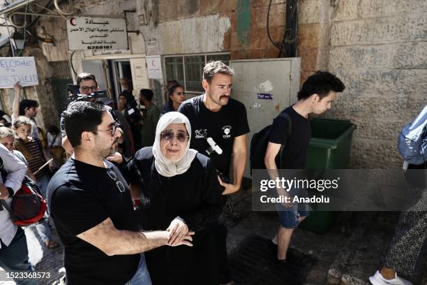 Members of the Palestinian Sub Leben family get upset after Israeli police forcibly evict the their home at the Old City near the Al-Aqsa Mosque in...