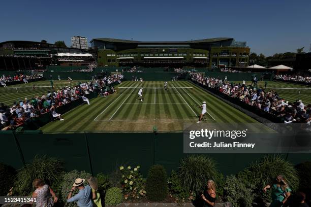 General view of the court 10 Men's Doubles First Round match between Jeremy Chardy of France and partner Ugo Humbert of France and Fabrice Martin of...