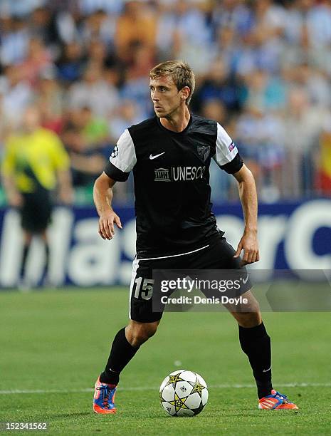 Nacho Monreal of Malaga CF in action during the UEFA Champions League group C match between Malaga CF and FC Zenit St Petersburg at the Rosaleda...