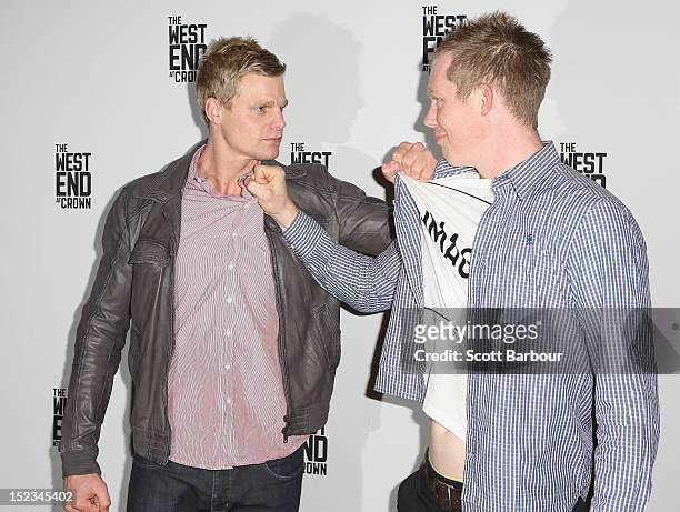 Players Nick Riewoldt and Jack Riewoldt attend Footy at The West End on September 19, 2012 in Melbourne, Australia.