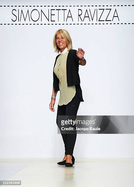 Fashion designer Simonetta Ravizza on the runway after her Spring/Summer 2013 fashion show as part of Milan Womenswear Fashion Week on September 19,...