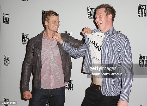 Players Nick Riewoldt and Jack Riewoldt attend Footy at The West End on September 19, 2012 in Melbourne, Australia.