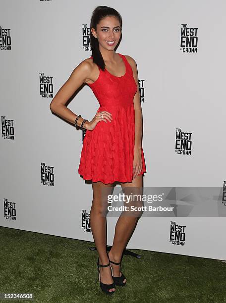 Model Samantha Downie attends Footy at The West End on September 19, 2012 in Melbourne, Australia.