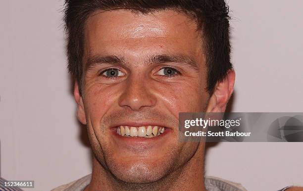 Player Trent Cotchin attends Footy at The West End on September 19, 2012 in Melbourne, Australia.