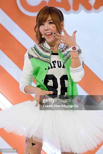 Raina of South Korean girl group Orange Caramel performs during the MBC Music 'Show Champion' on September 18, 2012 in Seoul, South Korea.