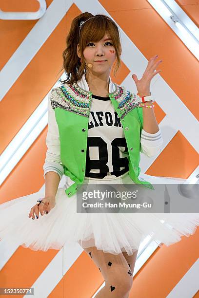 Raina of South Korean girl group Orange Caramel performs during the MBC Music 'Show Champion' on September 18, 2012 in Seoul, South Korea.