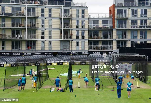 Australia players practice during a nets session at The Seat Unique Stadium, Bristol. Picture date: Tuesday July 11, 2023.