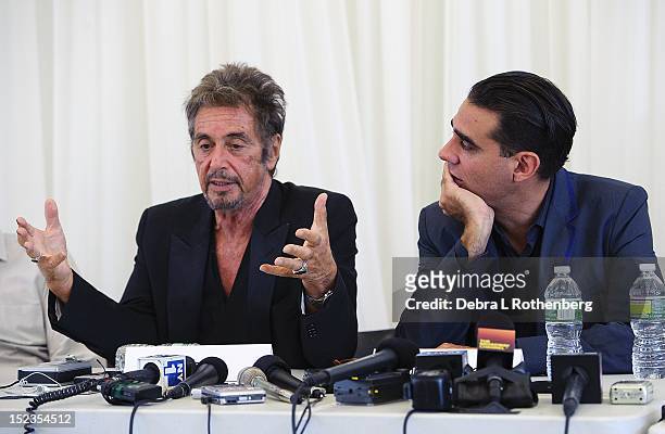 Actor Al Pacino and Actor Bobby Cannavale attend the "Glengarry Glen Ross" Broadway cast photo call at Ballet Hispanico on September 19, 2012 in New...