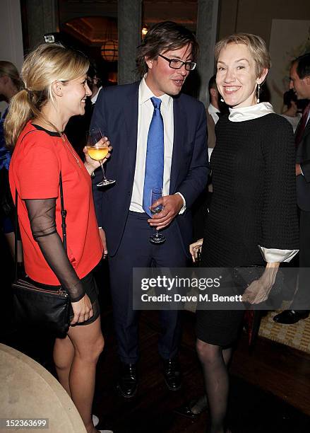 Sara Parker Bowles, Harry Lopes and Justine Picardie attend a cocktail party hosted by new Editor-in-Chief of Harper's Bazaar UK Justine Picardie,...