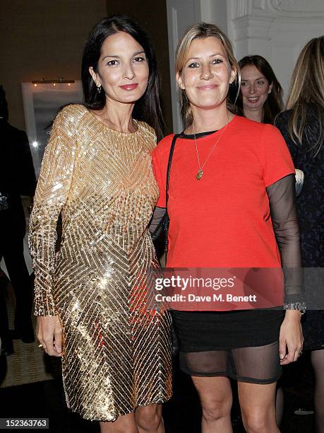 Yasmin Mills and Sara Parker Bowles attend a cocktail party hosted by new Editor-in-Chief of Harper's Bazaar UK Justine Picardie, Manolo Blahnik and...