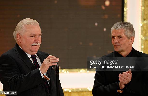 Former Polish President and Nobel Peace Prize winner Lech Walesa speaks as he receives his award from Federal Commissioner for the Records of the...