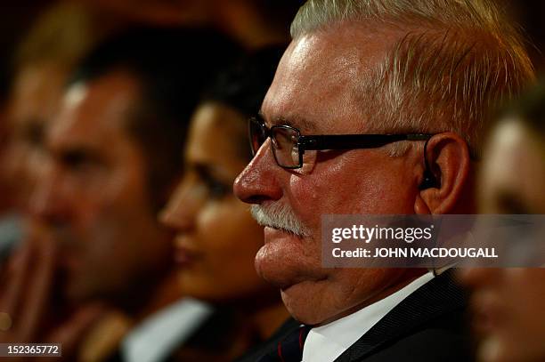 Former Polish President and Nobel Peace Prize winner Lech Walesa waits to receive his award during the Golden Hen media prize awards ceremony on...