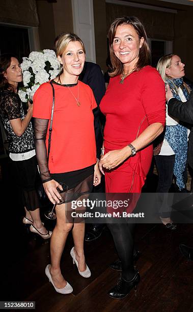 Sara Parker Bowles and Catherine Fairweather attend a cocktail party hosted by new Editor-in-Chief of Harper's Bazaar UK Justine Picardie, Manolo...
