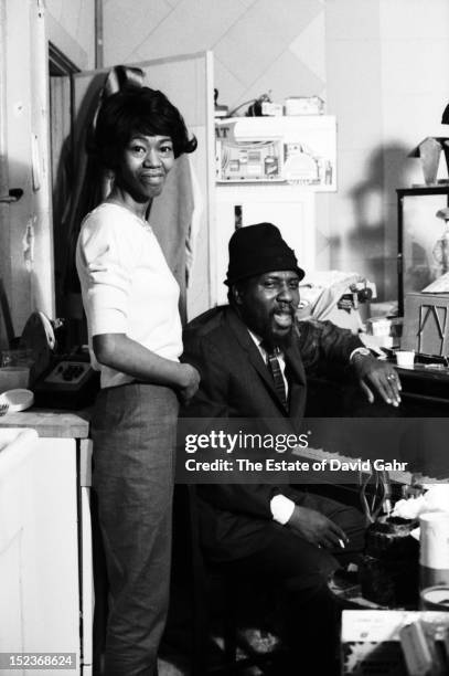 Jazz pianist, composer, and musician Thelonious Monk and his wife Nellie Monk pose for a portrait at home in November, 1963 in New York City, New...
