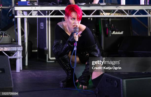 Chastity performs at 2000 Trees Festival at Upcote Farm on July 7, 2023 in Cheltenham, England.