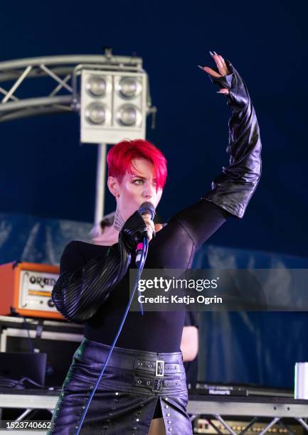 Chastity performs at 2000 Trees Festival at Upcote Farm on July 7, 2023 in Cheltenham, England.