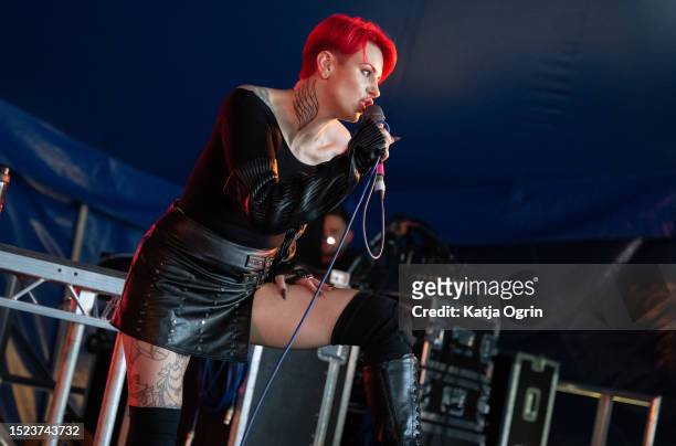 Chastity performs at 2000 Trees Festival at Upcote Farm on July 7, 2023 in Cheltenham, England.