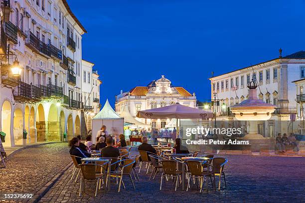 cafe, giraldo square, evora, alentejo, portugal - evora portugal stock pictures, royalty-free photos & images