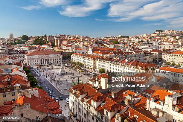 rossio square, praca dom pedro iv, lisbon - lisbon stock pictures, royalty-free photos & images