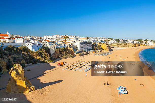 view over beach in albufeira, algarve, portugal - albufeira stock pictures, royalty-free photos & images