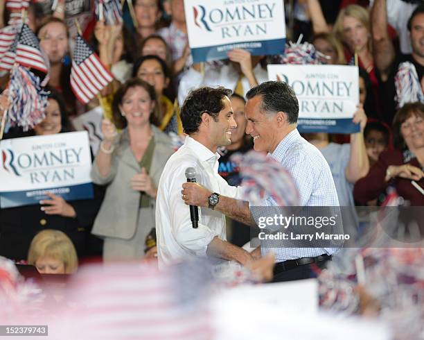 Republican presidential candidate Mitt Romney and his son Craig Romney attend Juntos Con Romney Rally at Miami-Dade County Fair and Exhibition on...