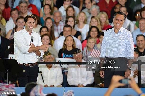 Republican presidential candidate Mitt Romney and his son Craig Romney attend Juntos Con Romney Rally at Miami-Dade County Fair and Exhibition on...