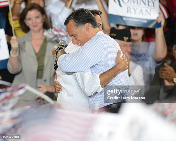 Republican presidential candidate Mitt Romney and his son Craig Romney attend Juntos Con Romney Rally at Miami-Dade County Fair and Exhibition on...