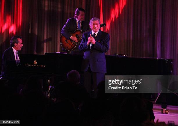 Tony Bennett performs at USC Center for Applied Molecular Medicine's "Rebels With A Cause" Gala at Four Seasons Hotel Los Angeles at Beverly Hills on...