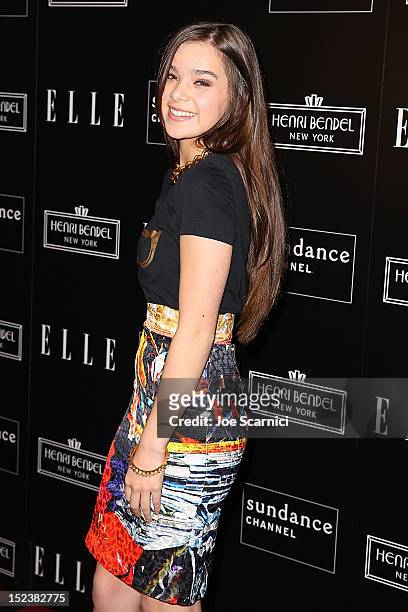 Actress Hailee Steinfeld arrives at the ELLE & Sundance Channel Celebrate "All On The Line With Joe Zee" event at Soho House on September 19, 2012 in...