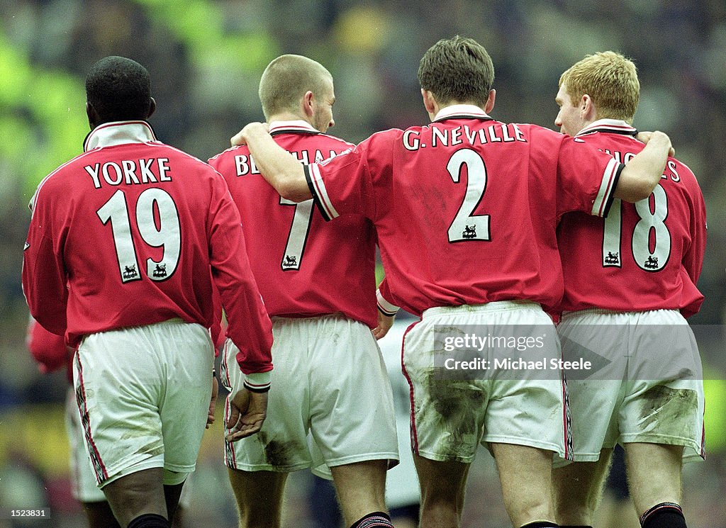 Dwight Yorke, David Beckham, Gary Neville and Paul Scholes