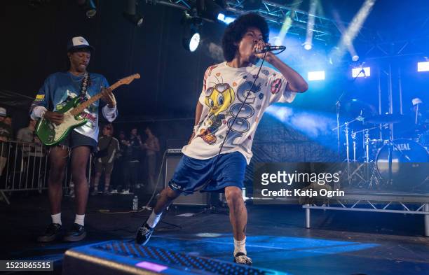 Anaiah Lei and Braxton Marcellous of Zulu perform at 2000 Trees Festival at Upcote Farm on July 7, 2023 in Cheltenham, England.