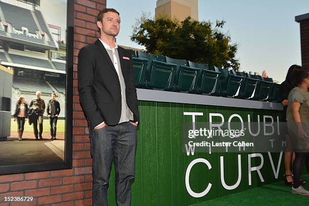 Actor Justin Timberlake arrives at Warner Bros. Pictures' "Trouble With The Curve" premiere at Regency Village Theatre on September 19, 2012 in...