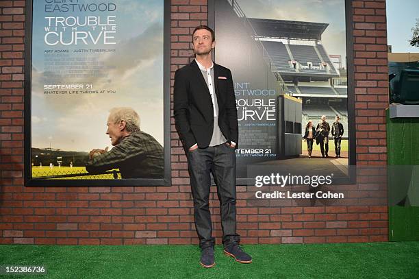 Actor Justin Timberlake arrives at Warner Bros. Pictures' "Trouble With The Curve" premiere at Regency Village Theatre on September 19, 2012 in...