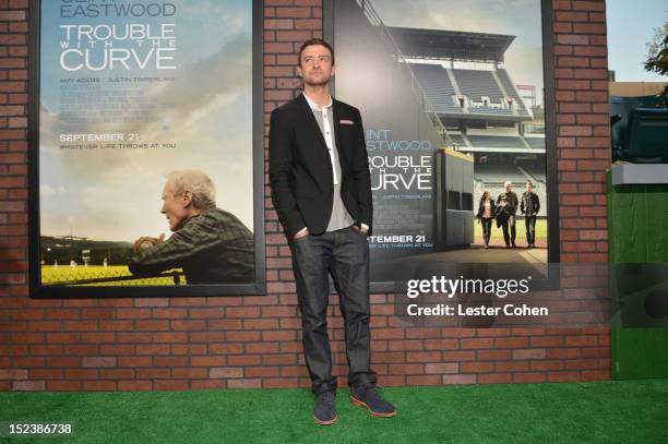 Actor Justin Timberlake arrives at Warner Bros. Pictures' "Trouble With The Curve" premiere at Regency Village Theatre on September 19, 2012 in...