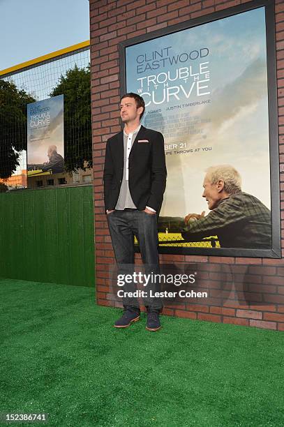 Actor Justin Timberlake arrives at Warner Bros. Pictures' "Trouble With The Curve" premiere at Regency Village Theatre on September 19, 2012 in...