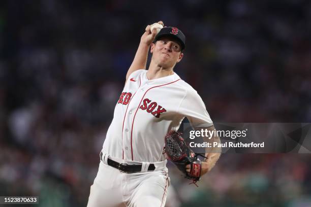 Nick Pivetta of the Boston Red Sox delivers a pitch during the seventh inning against the Oakland Athletics at Fenway Park on July 07, 2023 in...
